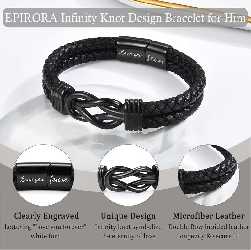 EPIRORA Gifts for Men Boys- Black Braided Leather Infinity Knot Bracelets for Son Grandson Nephew Brother Dad Husband, Jewelry Gifts for Christmas Birthday Graduation Anniversary Valentine's Day - Image 4